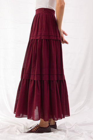 Nervürlü Vual Etek - Bordo