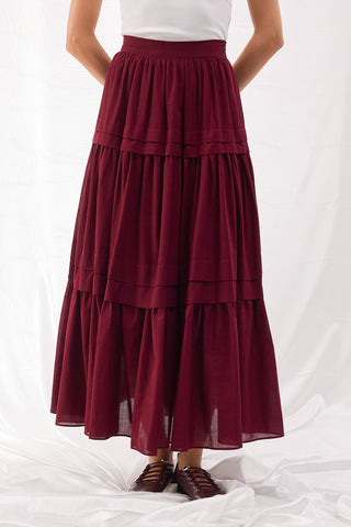 Nervürlü Vual Etek - Bordo