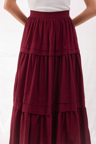 Nervürlü Vual Etek - Bordo