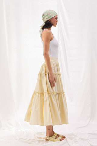 Katlı Poplin Etek - Pastel Sarı
