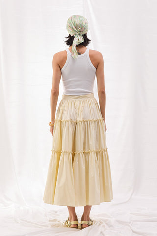 Katlı Poplin Etek - Pastel Sarı