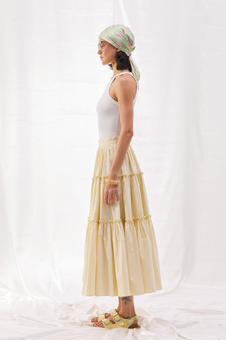 Katlı Poplin Etek - Pastel Sarı