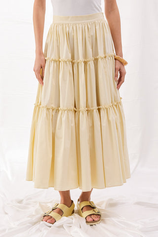 Katlı Poplin Etek - Pastel Sarı
