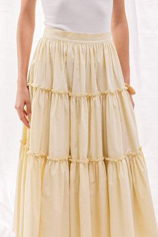 Katlı Poplin Etek - Pastel Sarı