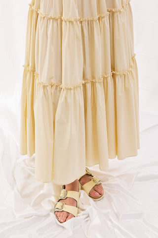 Katlı Poplin Etek - Pastel Sarı