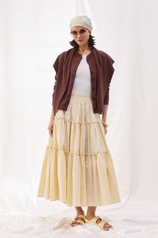 Katlı Poplin Etek - Pastel Sarı