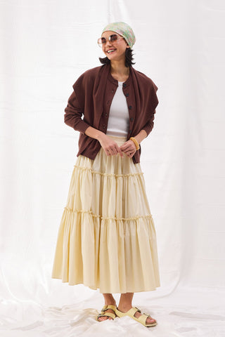 Katlı Poplin Etek - Pastel Sarı