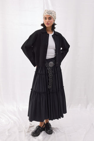 Katlı Poplin Etek - Siyah