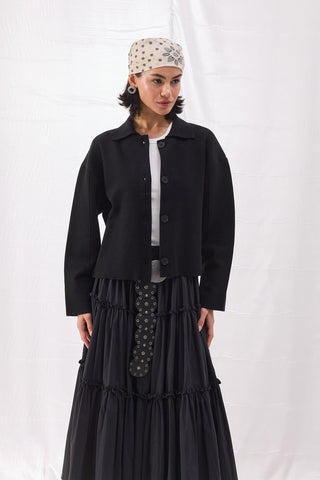 Katlı Poplin Etek - Siyah