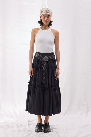 Katlı Poplin Etek - Siyah