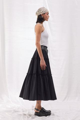 Katlı Poplin Etek - Siyah