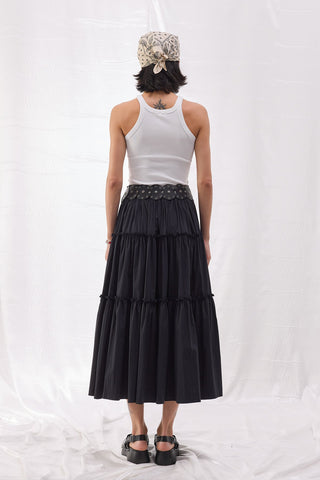 Katlı Poplin Etek - Siyah