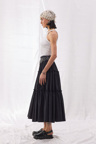 Katlı Poplin Etek - Siyah