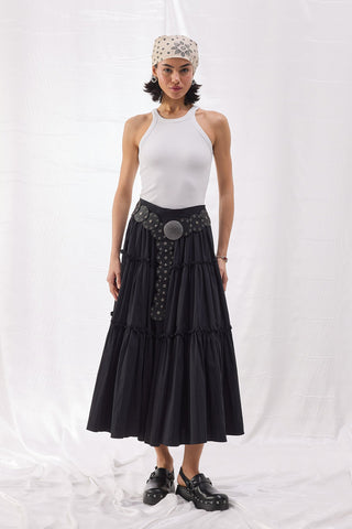 Katlı Poplin Etek - Siyah