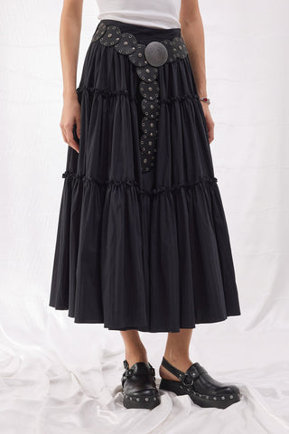 Katlı Poplin Etek - Siyah