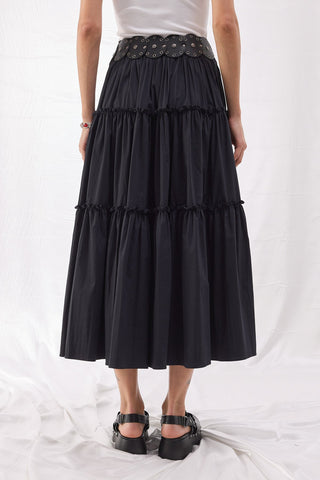 Katlı Poplin Etek - Siyah