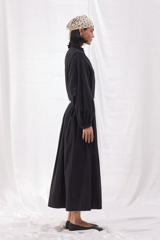 Nervürlü Vual Elbise - Siyah