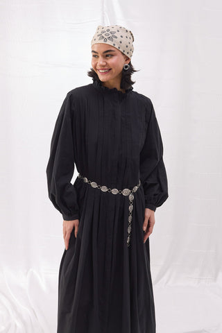 Nervürlü Vual Elbise - Siyah