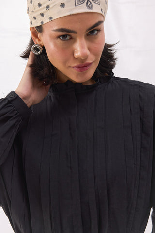 Nervürlü Vual Elbise - Siyah