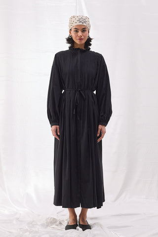 Nervürlü Vual Elbise - Siyah