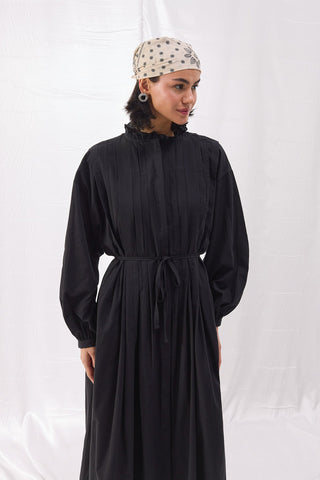 Nervürlü Vual Elbise - Siyah