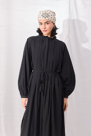 Nervürlü Vual Elbise - Siyah