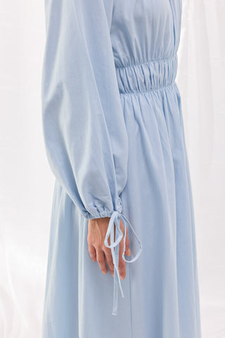 Beli Büzgülü Vual Elbise - Bebe Mavi