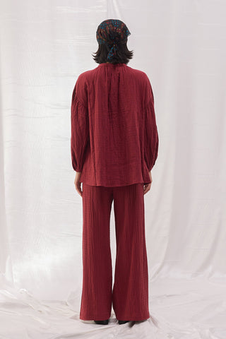 Müslin Palazzo Pantolon - Bordo