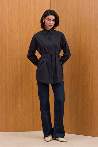 Cepli Kuşaklı Gömlek - Siyah