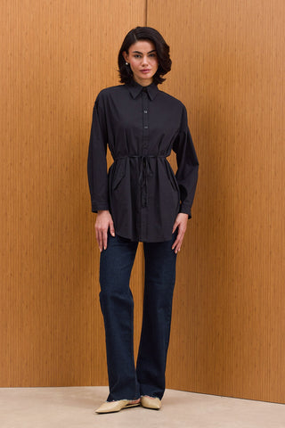 Cepli Kuşaklı Gömlek - Siyah