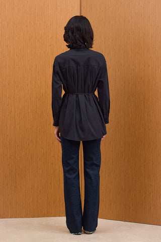 Cepli Kuşaklı Gömlek - Siyah