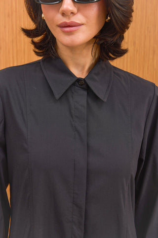 Çift Kuşaklı Gömlek Elbise - Siyah