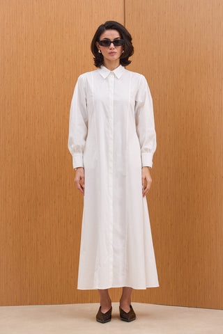 Çift Kuşaklı Gömlek Elbise - Beyaz