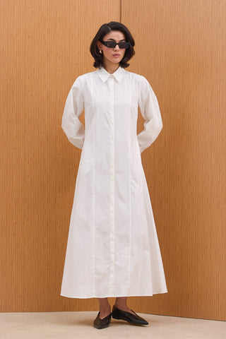 Çift Kuşaklı Gömlek Elbise - Beyaz