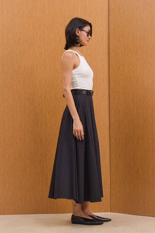 Pileli Poplin Etek - Siyah