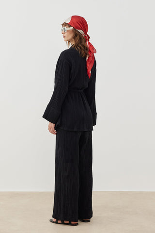 Müslin Kuşaklı Kimono - Siyah