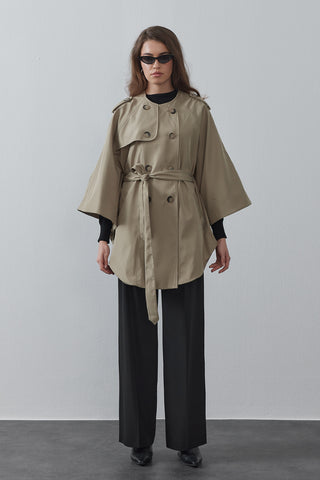 Pelerin Trençkot - Yağ Yeşili
