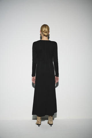 Triko Kloş Elbise - Siyah