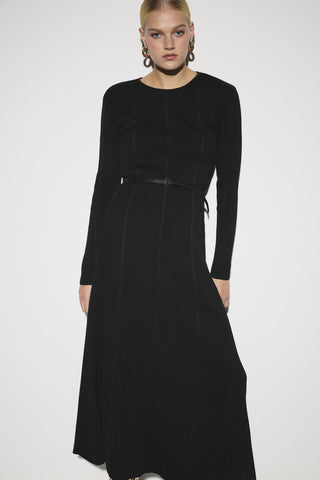 Triko Kloş Elbise - Siyah