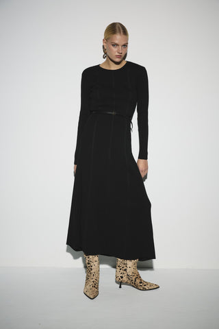 Triko Kloş Elbise - Siyah