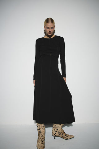 Triko Kloş Elbise - Siyah