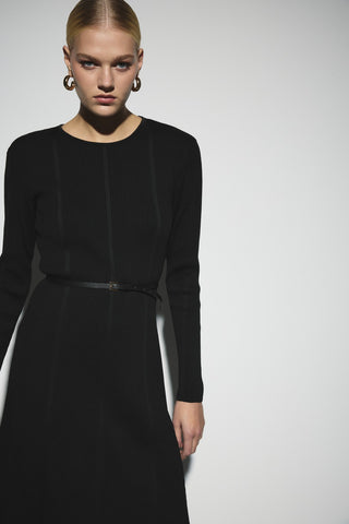 Triko Kloş Elbise - Siyah