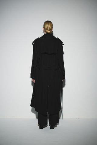 Uzun Kemerli Kruvaze Trençkot - Siyah