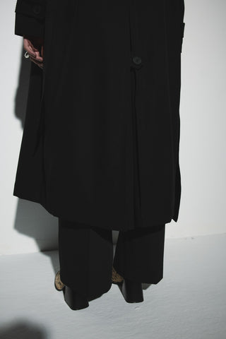 Uzun Kemerli Kruvaze Trençkot - Siyah