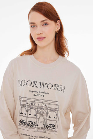 BASKILI T-SHİRT BOOKWORM BEJ - Tailor's Room